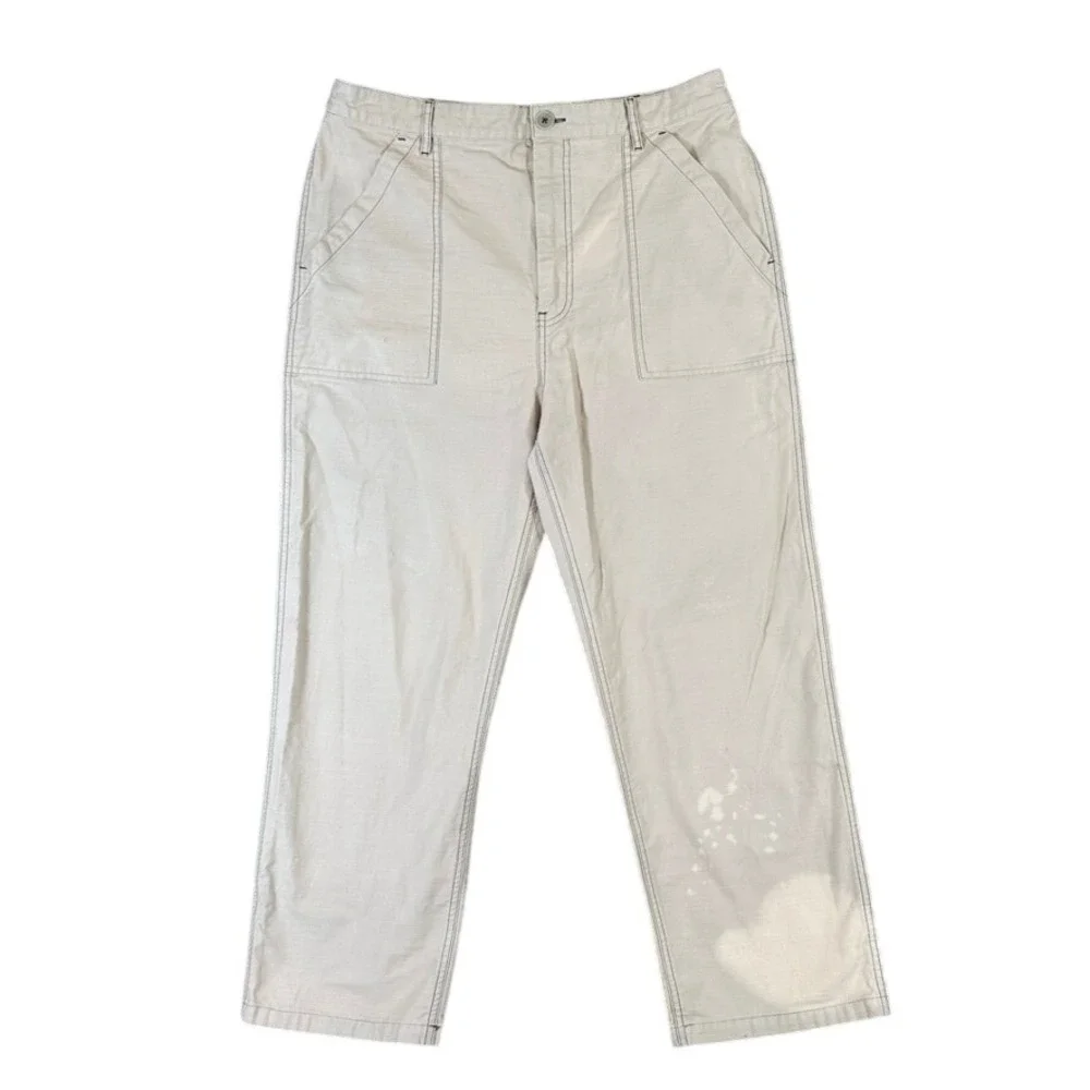 P&Co Mens Utility Trousers Sand Beige Cotton Twill Workwear Pants Size 34